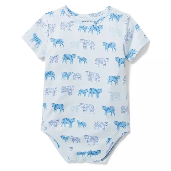 NWT Janie and Jack Animal Print Short Sleeve Onesie & Animal Socks Blue 3-6 M - Picture 2 of 13